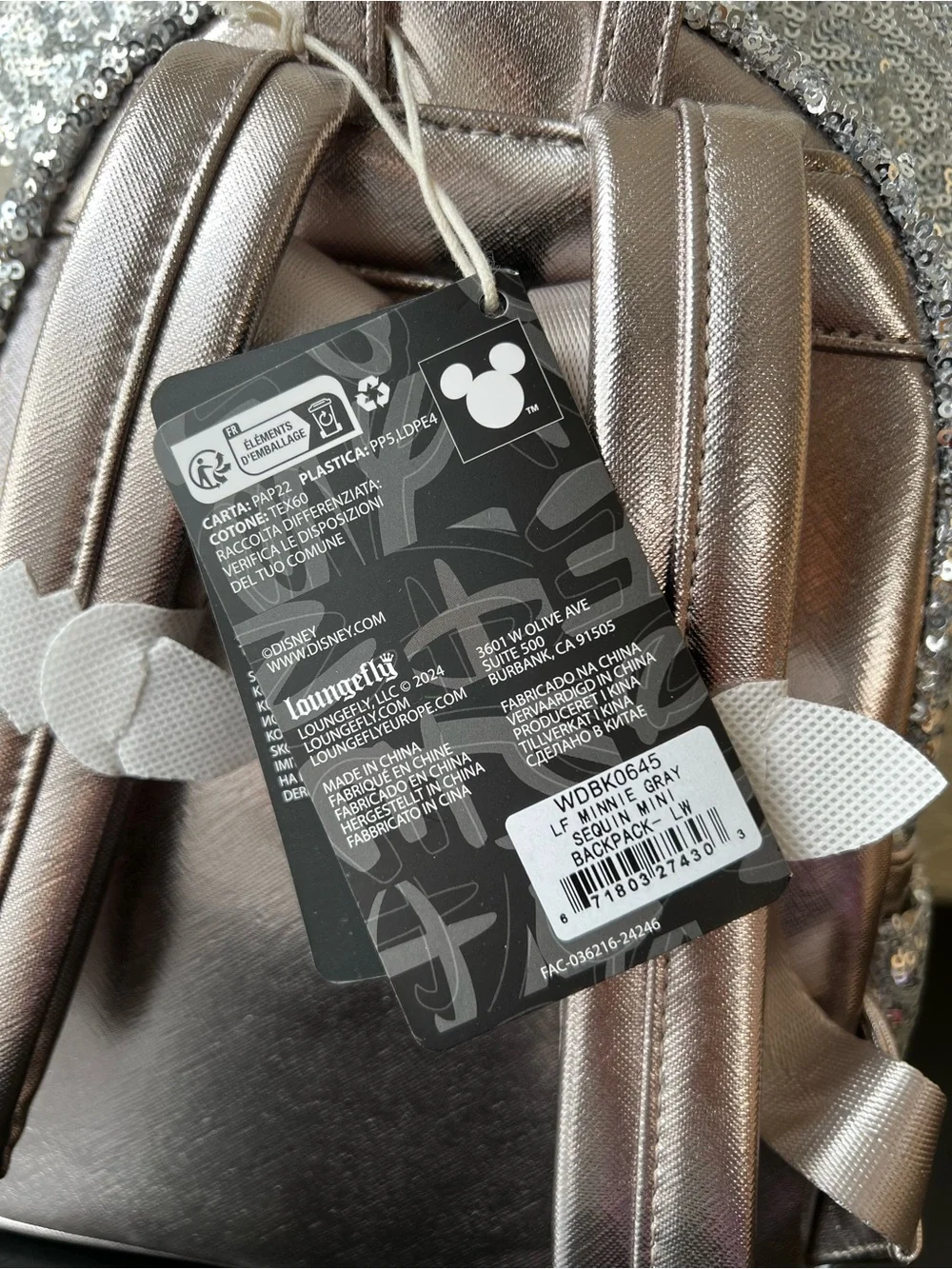 Loungefly Disney Mickey Minnie Mouse Silver Sequin Mini Backpack - NWT